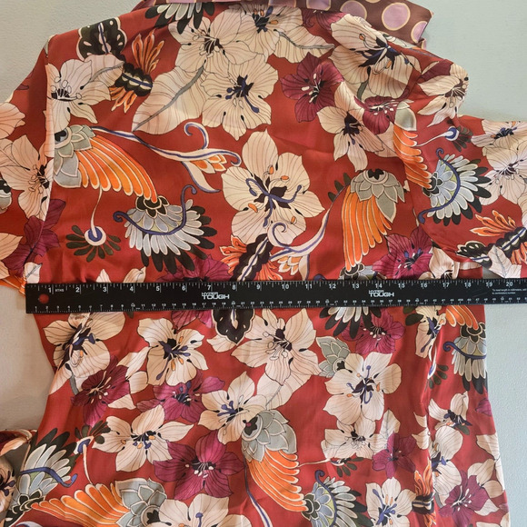 Zara Woman Blouse M Red Pink Floral & Dots Wrap Tie Long Sleeve V-Neck - Picture 8 of 15